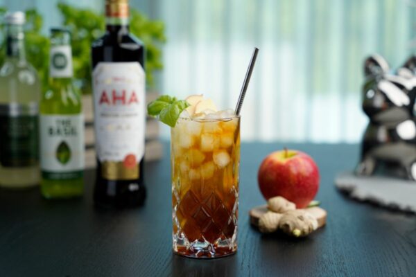AHA & BASIL ready mixed with the ingredients in the background